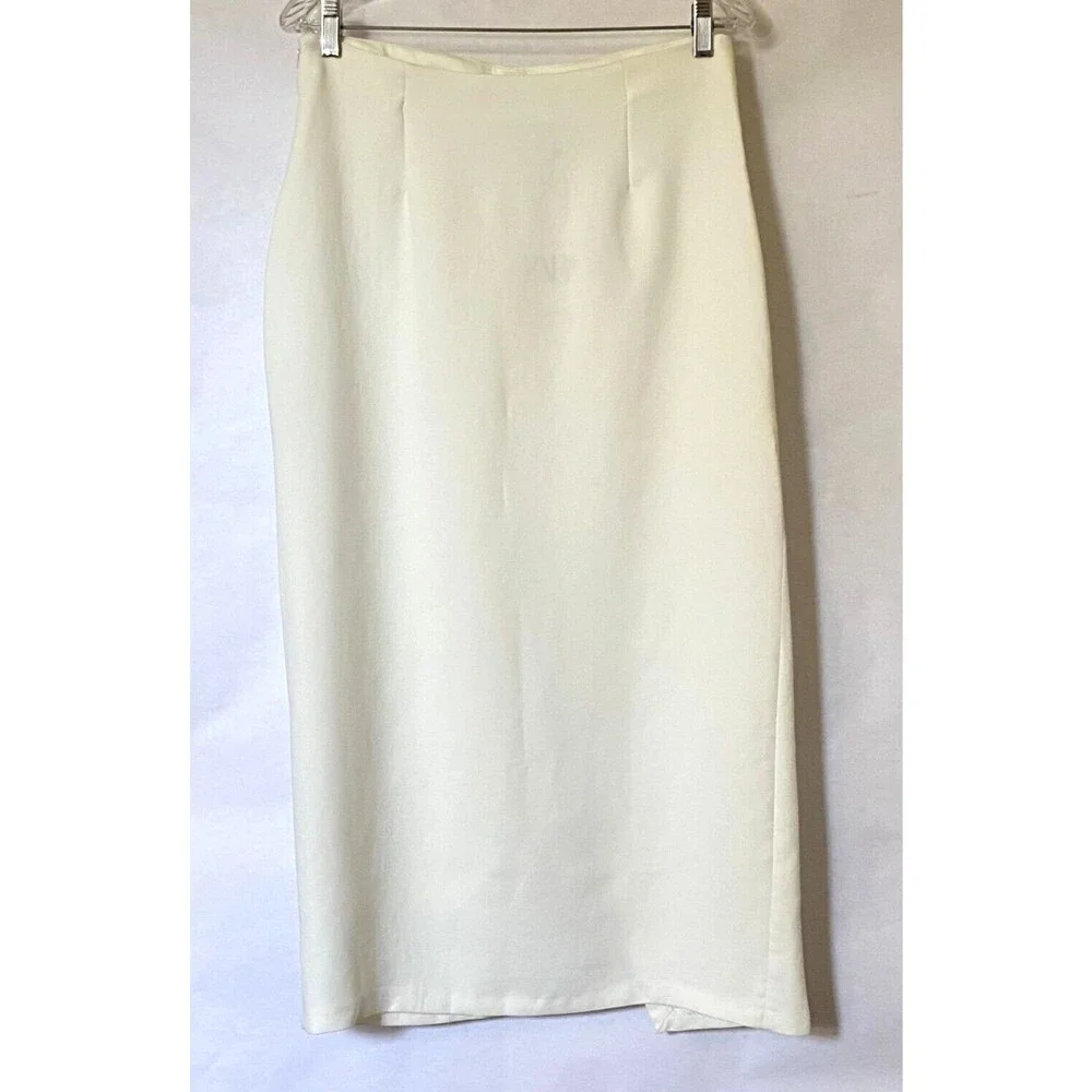 Zara Skirt Women Sz M Off White Front Asymmetrical Split Cinched Waist NWT Flaws